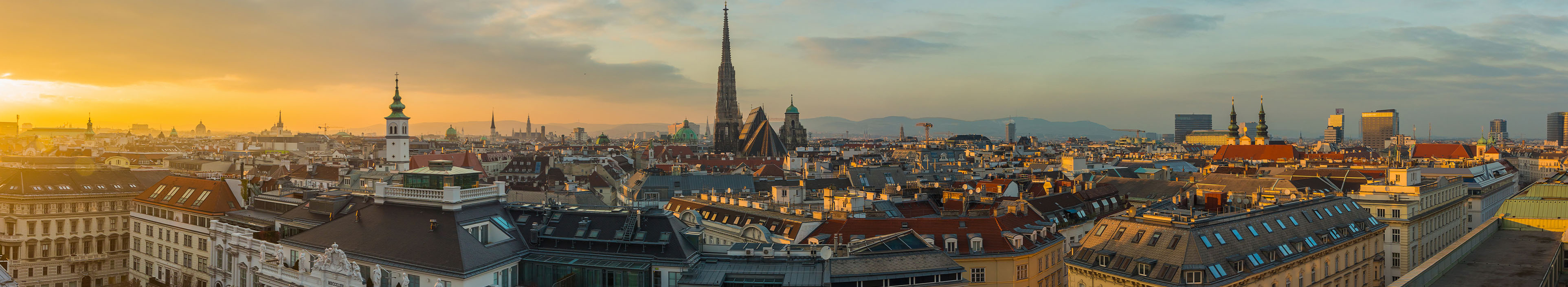 Wiener Skyline-Panorama bei Sonnenuntergang